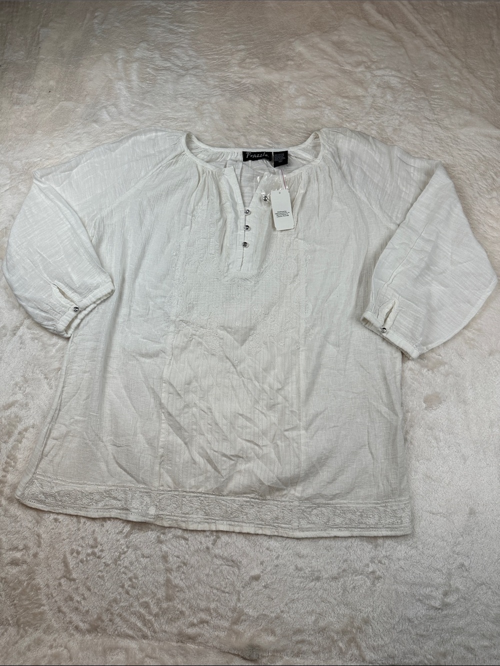 NWT Frazzle Size XL White Button-Front Peasant Blouse | Formal